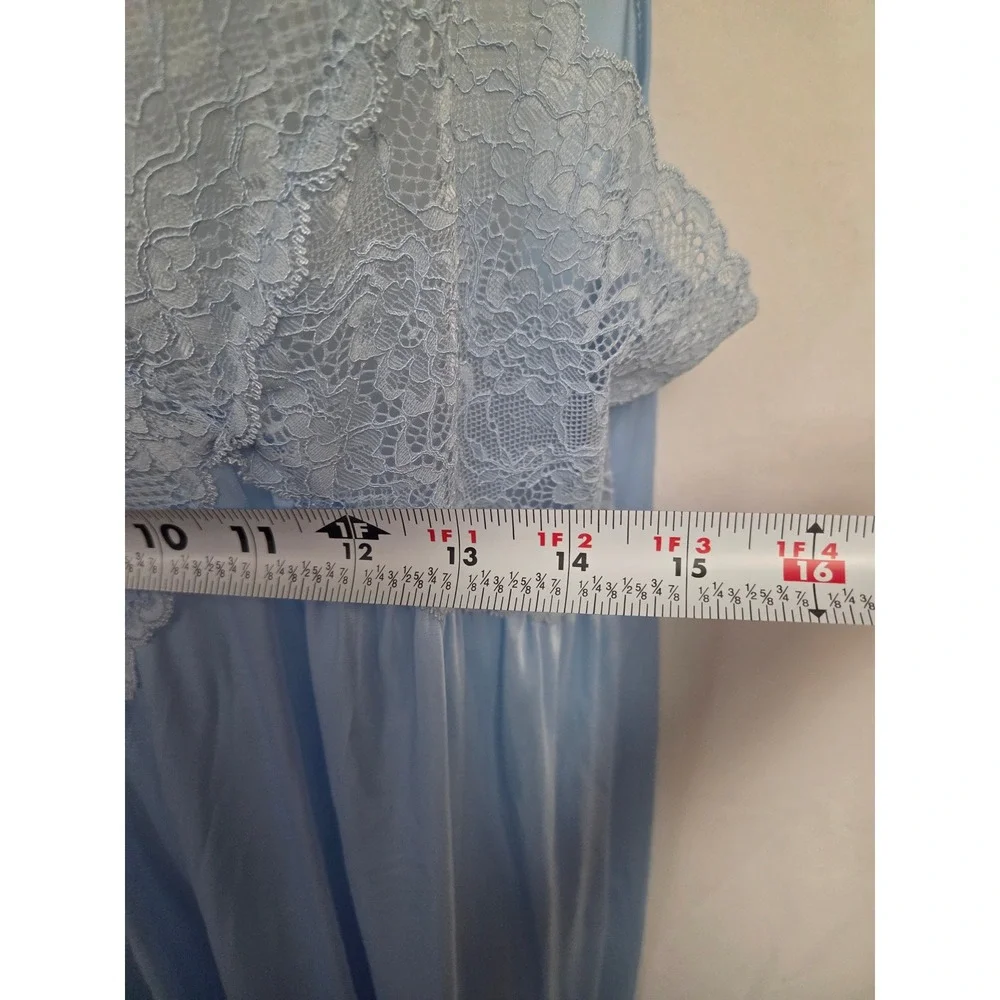 Miss Elaine Silk Essence Light Blue Lace Trim Nightgown XL Sleeveless
